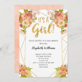 Invitación Chica Flores de armazón geométrico Baby Shower