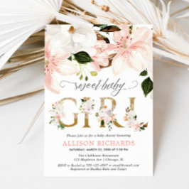 Invitación chica florido de encaje rosa Rubor ducha de bebé