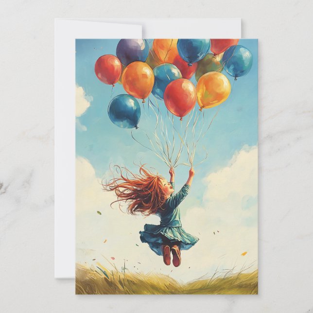 Invitación Chica flotante con globos (Anverso)