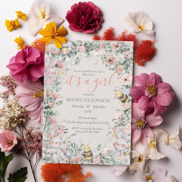 Invitación Chica Forest Animals Floral Baby Shower