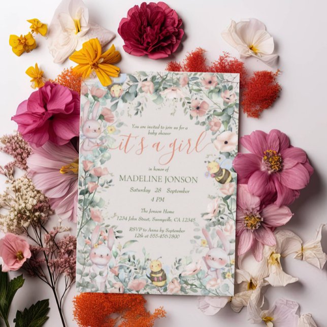 Invitación Chica Forest Animals Floral Baby Shower (Subido por el creador)