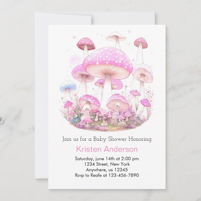 Invitación Chica Forestal Brillante Rosado Baby Shower (Anverso)