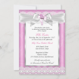 Invitación Chica Foto Cruz Floral Rosa Baptismo Christening