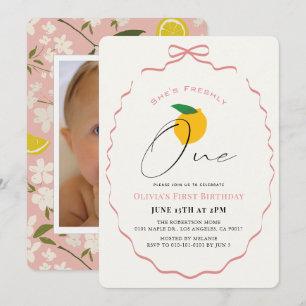 Invitación Chica Foto Limón Arco Rosa Freshly One Cumpleaños 
