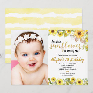 Invitación chica fotográfico amarillo de cumpleaños Sunflower