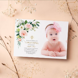 Invitación Chica fotográfico floral blanca de Rubor rosa Chri