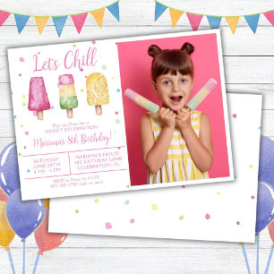 Invitación Chica fotográfico Summer Let's Chill Popsicle Birt