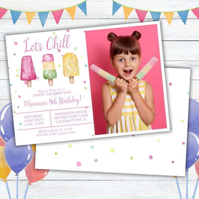 Invitación Chica fotográfico Summer Let's Chill Popsicle Birt (Subido por el creador)