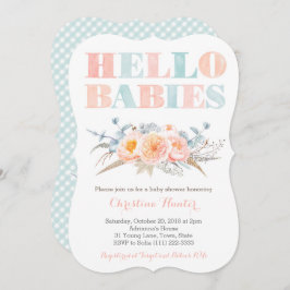 Invitación Chica Fraternal gemelos Baby Shower sin género