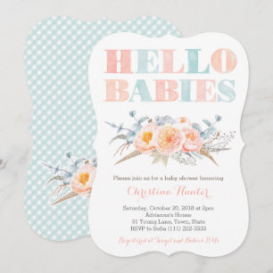 Invitación Chica Fraternal gemelos Baby Shower sin género