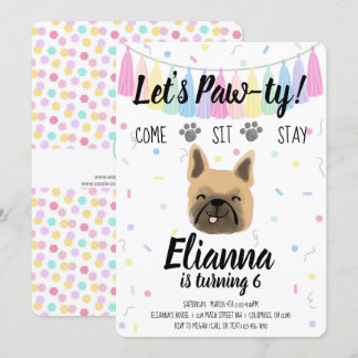 Invitación Chica Frenchie de Perro Cachorro de Pena de Cumple