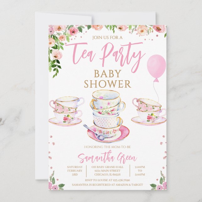 Invitación Chica Garden Tea Fiesta Baby Shower (Anverso)