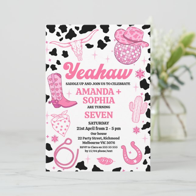 Invitación Chica gemela caliente Rodeo Western Disco Cumpleañ (Anverso de pie)
