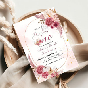 Invitación Chica gemela de calabaza rosa pequeño primer cumpl