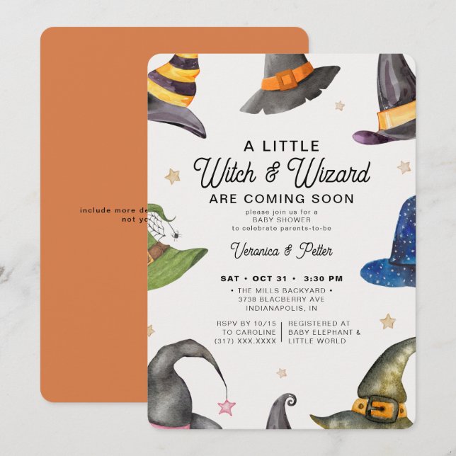 Invitación Chica gemela Naranja Halloween Baby Shower (Anverso / Reverso)