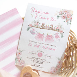 Invitación Chica gemela Ropa de bebé Ropa Floral Rosa Baby Sh