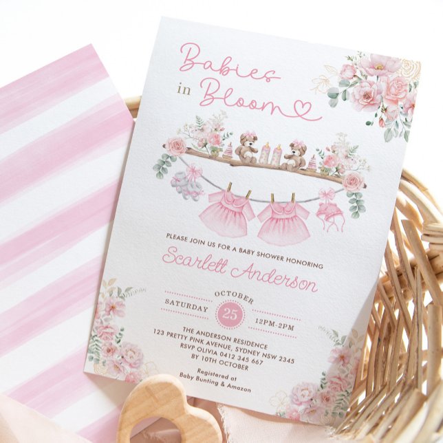 Invitación Chica gemela Ropa de bebé Ropa Floral Rosa Baby Sh (Subido por el creador)