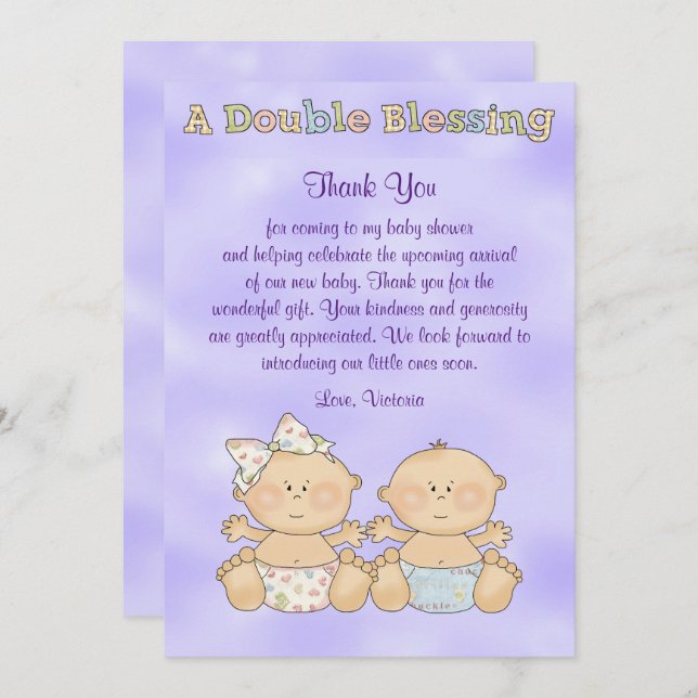 Invitación Chica gemelo Baby Shower (Anverso / Reverso)