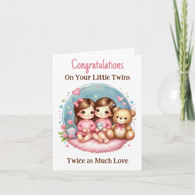 Invitación Chica gemelo Baby Shower felicita a nuevo padre (Anverso)