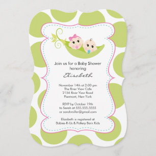 Invitación Chica Gemelo Moderno En Pea Pod Baby Shower