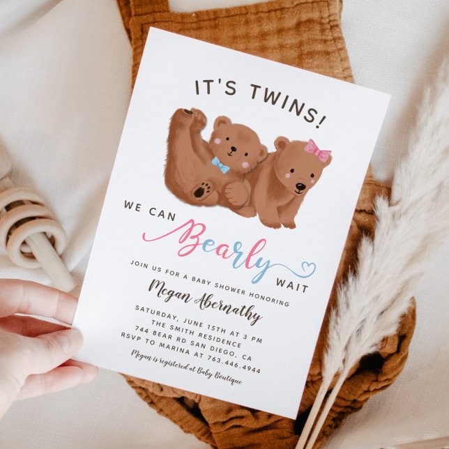 Invitación Chica gemelo Oso Baby Shower (Subido por el creador)