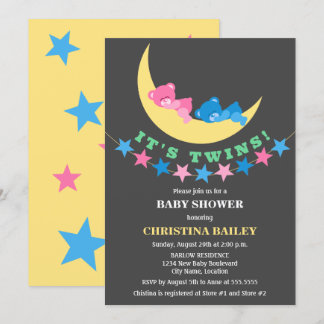 Invitación Chica gemelo y niño Teddy Bear Baby Shower