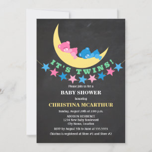 Invitación Chica gemelo y niño Teddy Bear Baby Shower