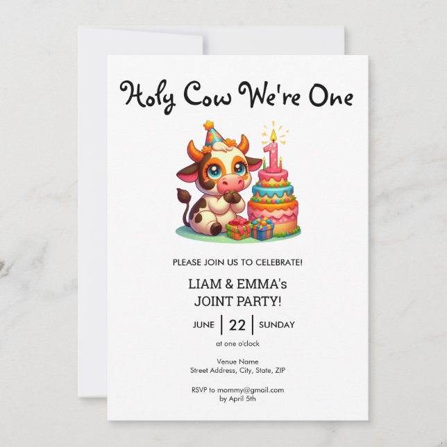Invitación Chica Gemelos Santa Vaca Somos un primer grupo de  (Anverso)