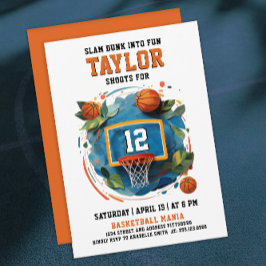 Invitación Chica Genial Deporte Divertido Naranja Baloncesto 