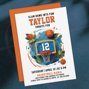 Invitación Chica Genial Deporte Divertido Naranja Baloncesto 