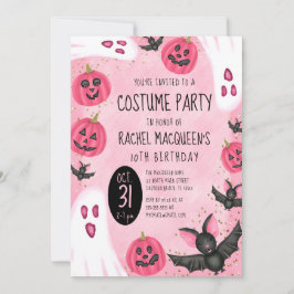 Invitación Chica Ghost Bat Costume Halloween Cumpleaños