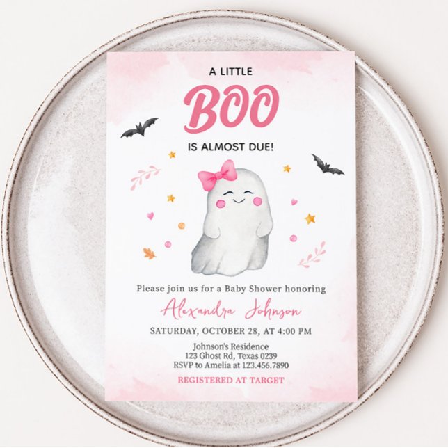Invitación Chica Ghost Halloween Baby Shower (Pink Ghost Baby Shower Invitation)