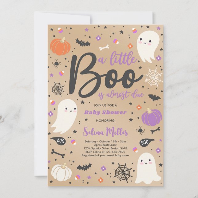 Invitación Chica Ghost Little Boo Se Debe A Halloween Baby Sh (Anverso)