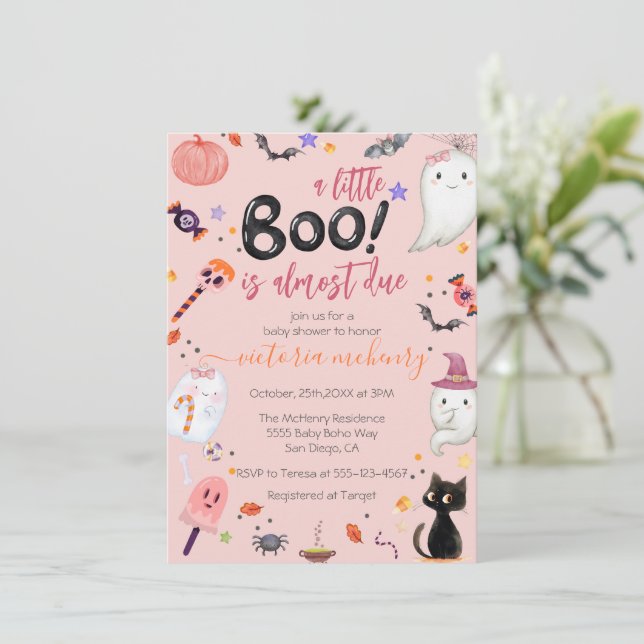 Invitación Chica Ghost Little Boo Se Debe A Halloween Baby Sh (Anverso de pie)
