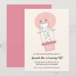 Invitación Chica Giraffe Balón de aire caliente Primera fiest