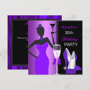 Invitación Chica Glamurosa Cumpleañera Salvaje Púrpura
