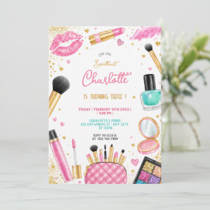 Invitación Chica glamurosa de fiesta de cumpleaños con maquil