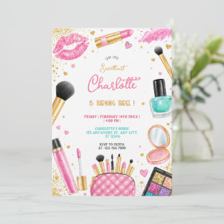 Invitación Chica glamurosa de fiesta de cumpleaños con maquil
