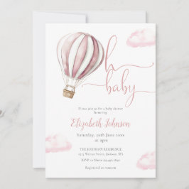 Invitación Chica globo aerostático rosa código QR Foto Baby S