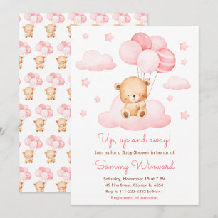 Invitación Chica Globo Rosa Subiendo Subiendo Y Alejándose Ba