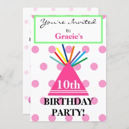 Invitación Chica Gorra de cumpleaños pastel rosa