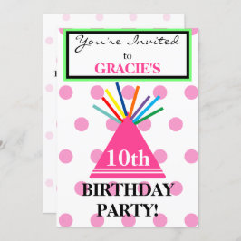 Invitación Chica Gorra del partido de cumpleaños puntos rosad