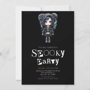 Invitación Chica Gótica Bonita en la Fiesta de Halloween de N