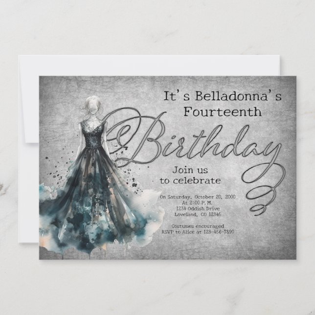 Invitación Chica gótica Cumpleaños (Anverso)