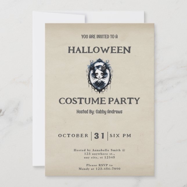 Invitación Chica gótica en Halloween, un espejo victoriano (Anverso)