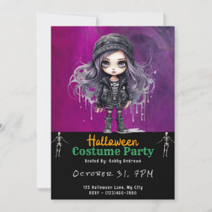 Invitación Chica Gótica Super Adorable Negra Halloween