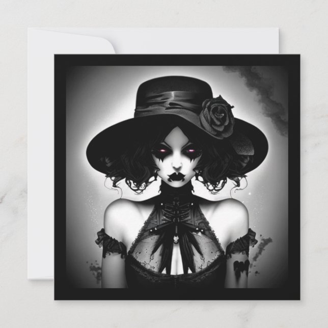 Invitación Chica gótico espantado Halloween (Anverso)