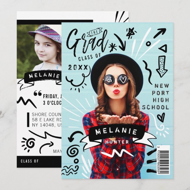 Invitación Chica Grad Fiesta de la portada de la revista Fun  (Anverso / Reverso)