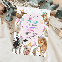 Invitación Chica Granja Animales Globos Barnyard Baby Shower