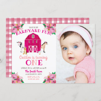 Invitación Chica Granja Pink Barnyard Cumpleaños Bash Cow Hor